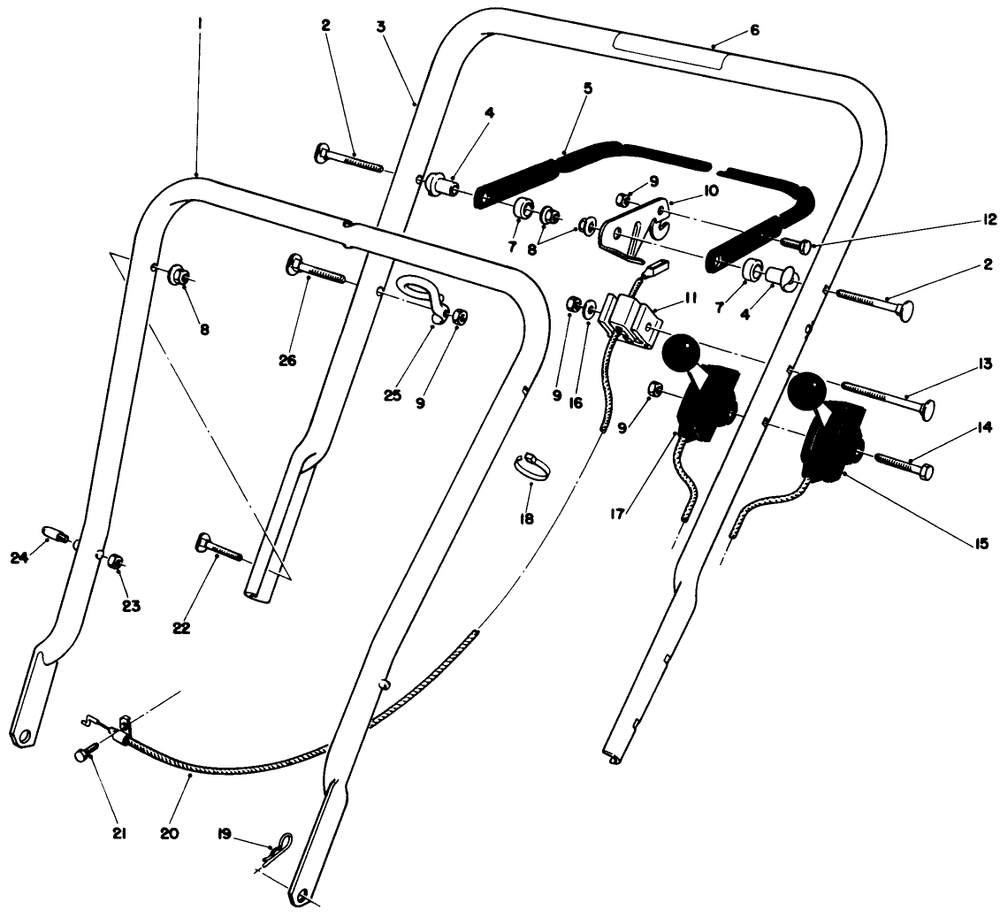 Handle Assembly Diagram and Parts List for 16212W 0000001 - 0999999 Toro Lawn Mower