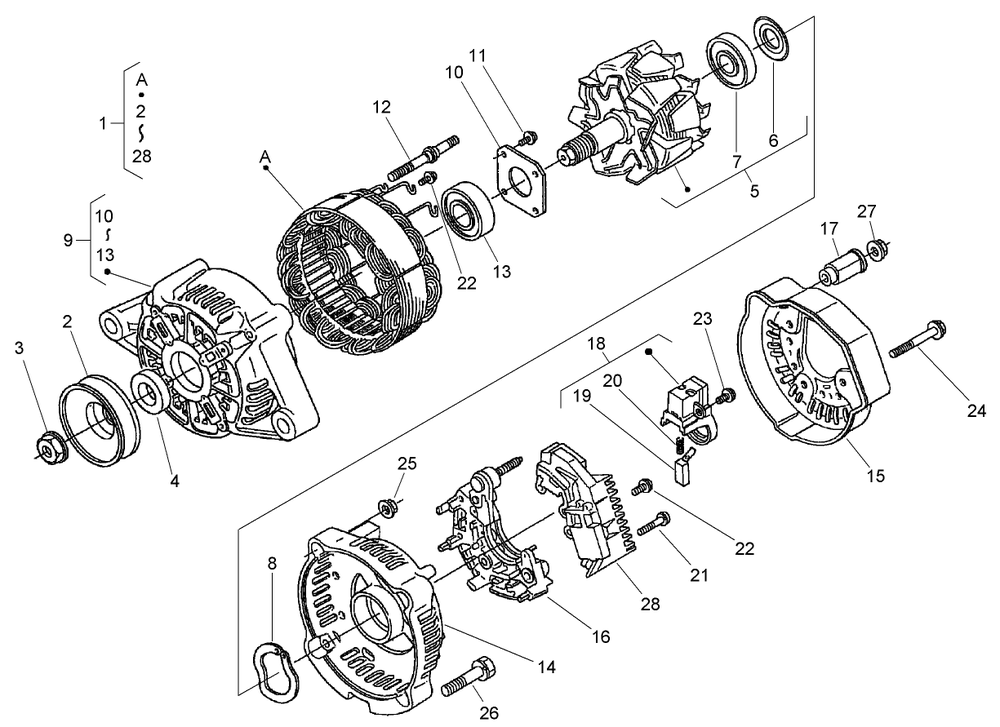 Alternator Assembly Diagram and Parts List for 74265TE (270000001-270999999)(2007) Toro Lawn Mower