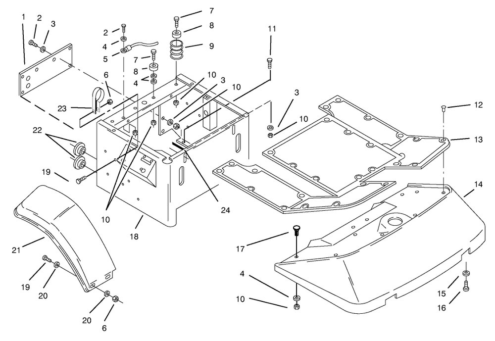 Fenders & Floor Pan Assembly Diagram and Parts List for 74101 690001 - 699999 Toro Lawn Tractor