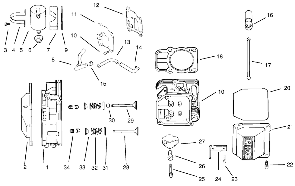 Head/Valve/Breather Diagram and Parts List for 72102 7900001 - 7999999 Toro Lawn Tractor