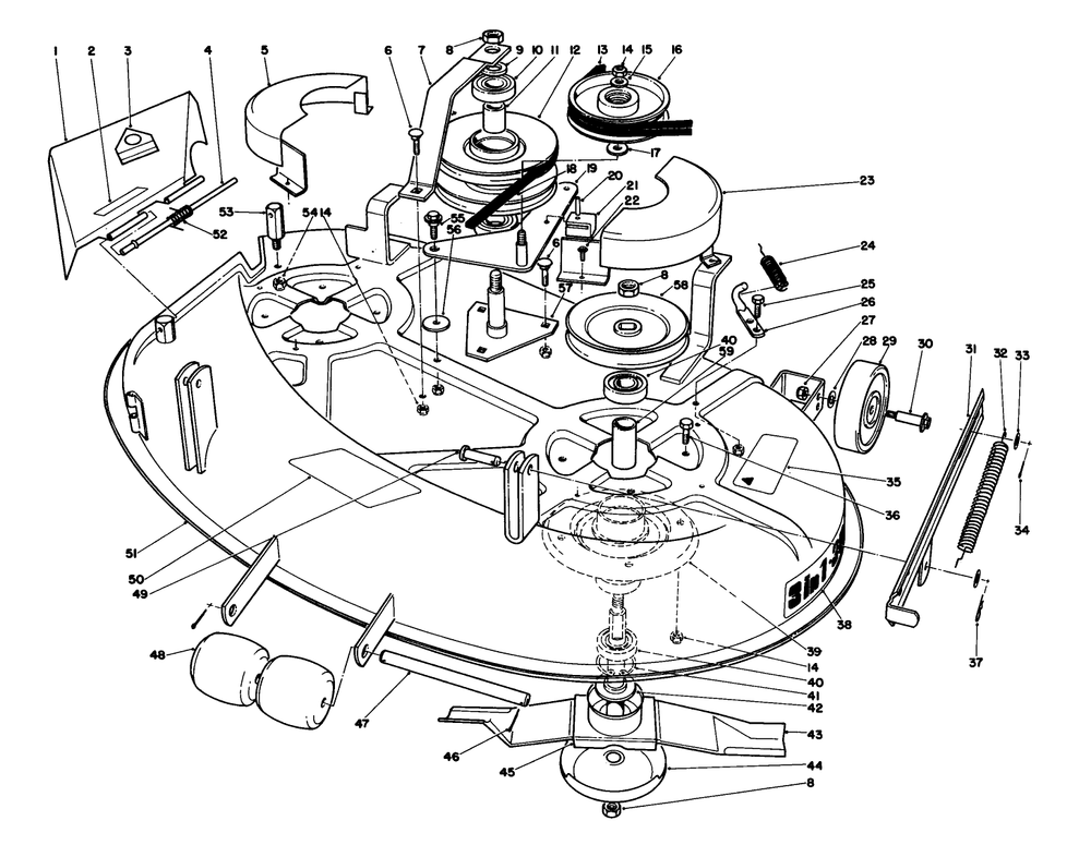 38" Cutting Deck Model No. 59147 Diagram and Parts List for 57365 7000001 - 7999999 Toro Lawn Tractor