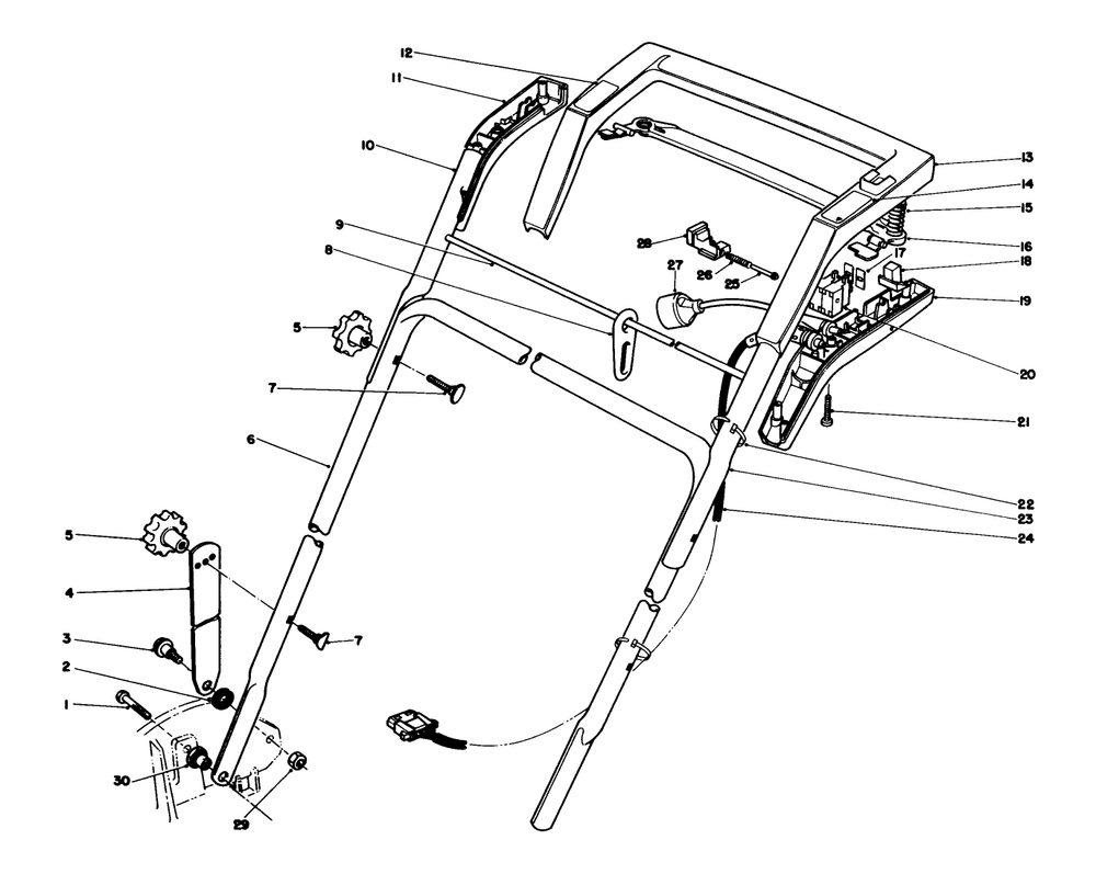 Handle Assembly Diagram and Parts List for 20564 7000001 - 7999999 Toro Lawn Mower