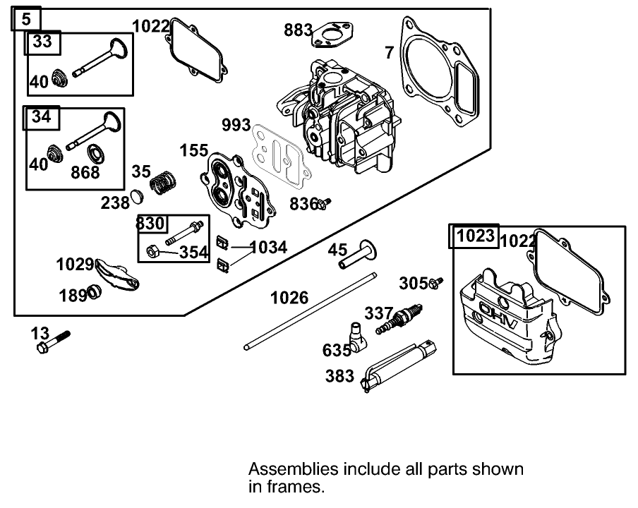 Cylinder Head Assembly Engine Gts-200 Diagram and Parts List for 105-1293  Toro Lawn Mower