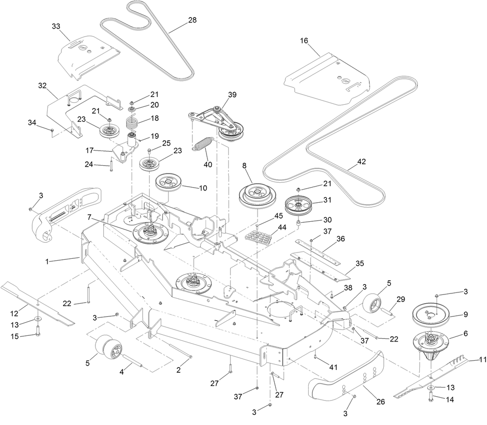 Deck Assembly Diagram and Parts List for 74945 401800000-403226783 Toro Lawn Tractor