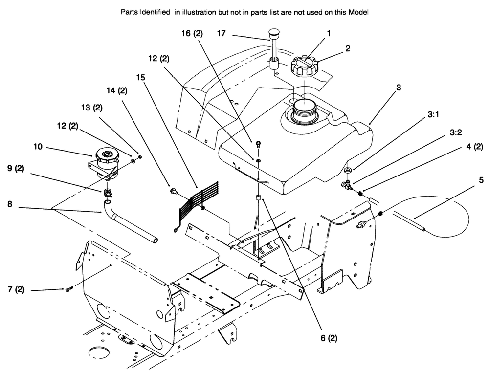 Fuel Tank And Hydro Reservoir Diagram and Parts List for 72085 6900001 - 6999999 Toro Lawn Tractor