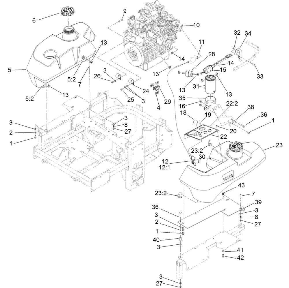 Fuel System And Throttle Control Assembly Diagram and Parts List for 74267 403247200-999999999 Toro Lawn Mower