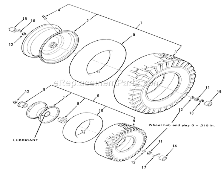Wheels And Tires Diagram and Parts List for 33-08BP01 1985 Toro Lawn Tractor