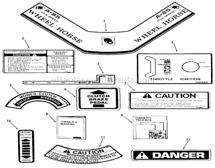 Decals And Miscellaneous Diagram and Parts List for 33-08BP01 1985 Toro Lawn Tractor