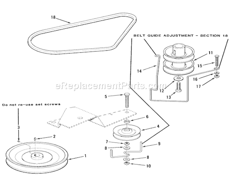 Drive Belt And Pulleys Diagram and Parts List for 33-08BP01 1985 Toro Lawn Tractor