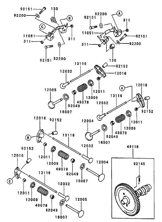 Valve/Camshaft Diagram and Parts List for 74213 (220000001-220999999)(2002) Toro Lawn Mower