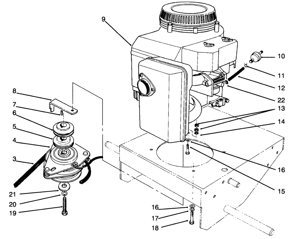 Engine & Clutch Assembly Diagram and Parts List for 30165 4900001 - 4999999 Toro Lawn Tractor Accessories