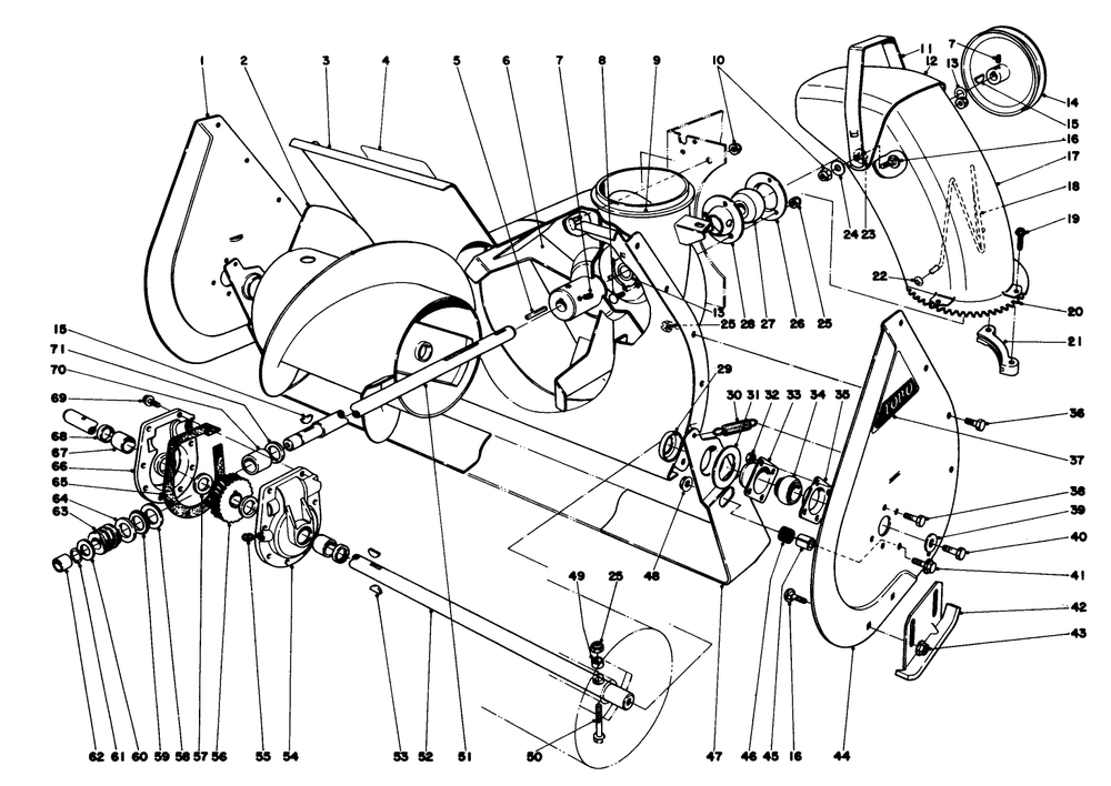 Auger Assembly Diagram and Parts List for 38050 9000001 - 9999999 Toro Snow Blower