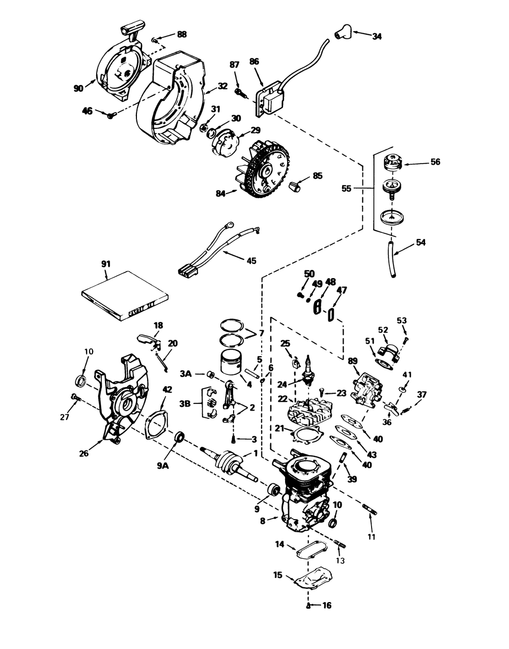 Engine Tecumseh Model No. Ah-600 Type 1622-M Diagram and Parts List for 38165 7000001 - 7999999 Toro Snow Blower