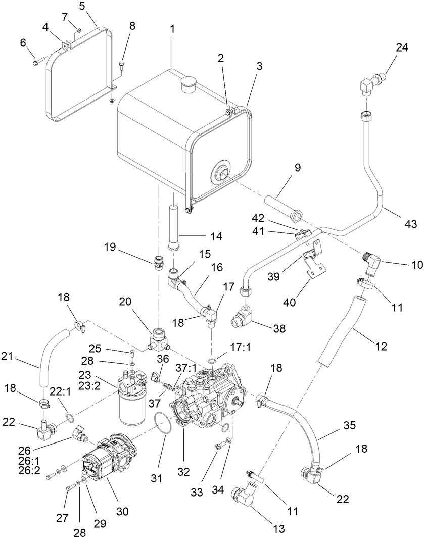 Tank Plumbing Assembly Diagram and Parts List for 25530T 323000000 - 999999999 Toro Lawn Tractor Accessories