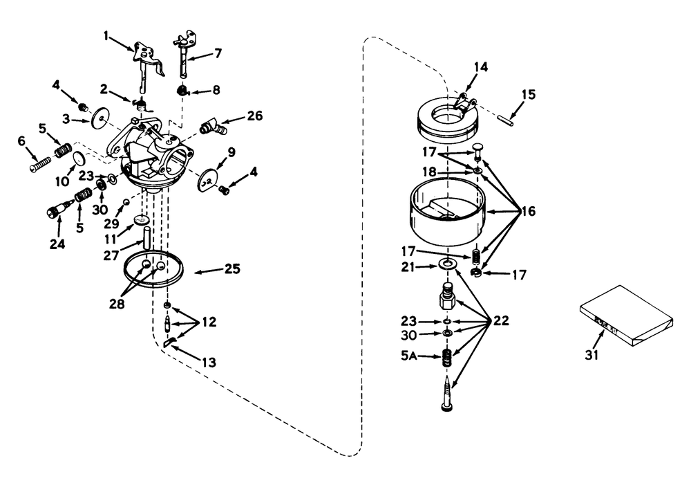 Carburetor Model No. 631165 Diagram and Parts List for 23201 3000001 - 3999999 Toro Lawn Mower