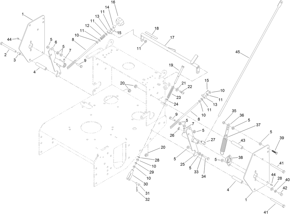Lower Control Assembly Diagram and Parts List for 39934 (316000001-316999999)(2016) Toro Lawn Mower