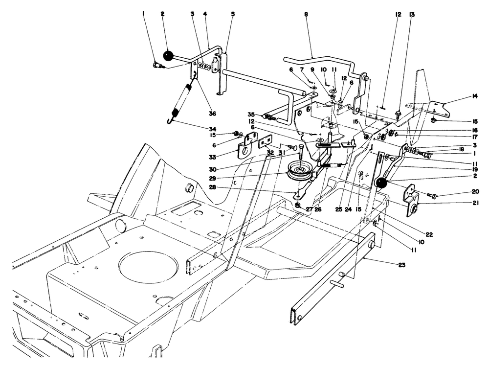 Shift & Clutch Assembly Diagram and Parts List for 57360 3000001 - 3999999 Toro Lawn Tractor