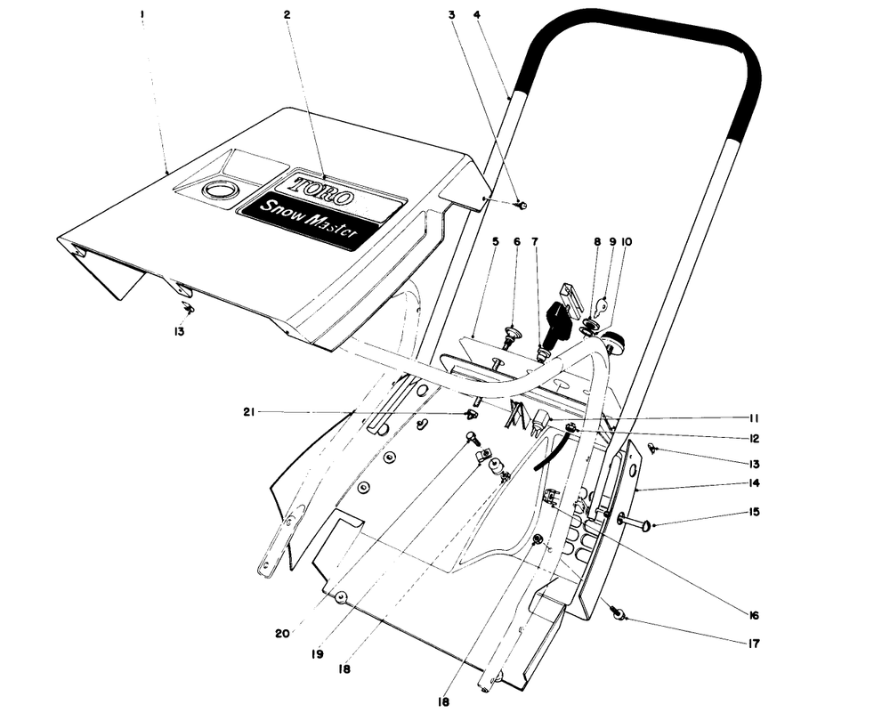 Shroud And Handle Assembly Diagram and Parts List for 31506 7000001 - 7999999 Toro Snow Blower