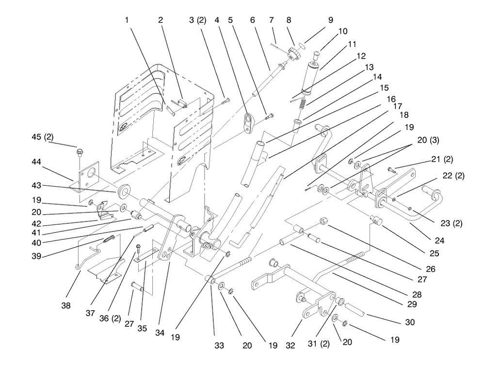 Lift Lever And Height Of Cut Diagram and Parts List for 72045 8900001 - 8900399 Toro Lawn Tractor