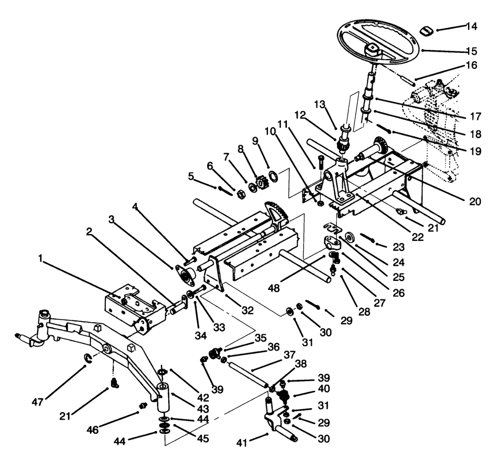 Front Axle And Steering Diagram and Parts List for 73501 59000001 - 59000411 Toro Lawn Tractor