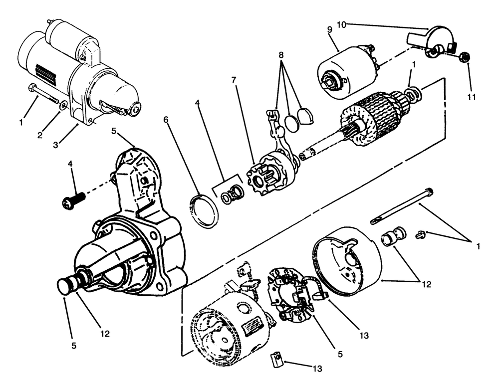 Starter Diagram and Parts List for 73501 59000001 - 59000411 Toro Lawn Tractor