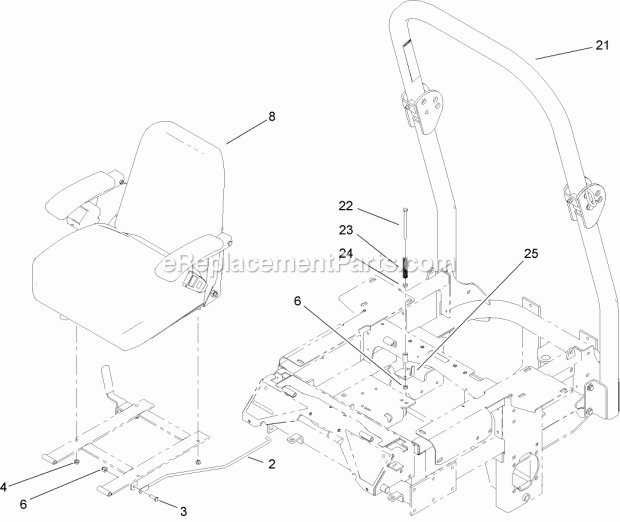Seat And Roll-Over Protection System Assembly Diagram and Parts List for 74265 260000001-260999999 Toro Lawn Mower