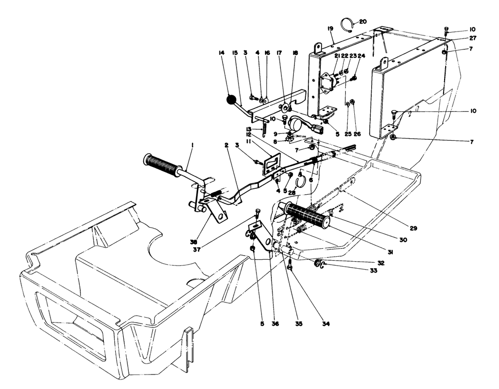 Brake & Clutch Pedal Assembly Diagram and Parts List for 57358 7000001 - 7999999 Toro Lawn Mower
