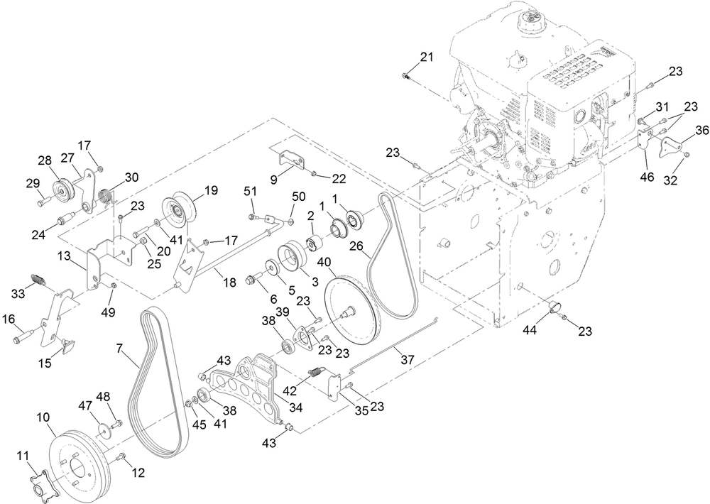 Auger Drive Assembly Diagram and Parts List for 38865 405415300 - 406319999 Toro Snow Blower