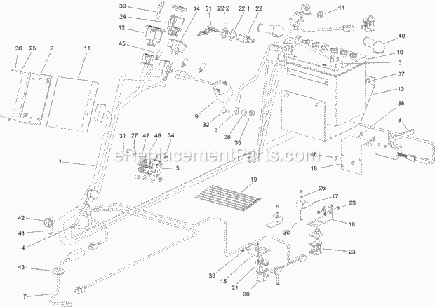 Battery And Electrical Assembly Diagram and Parts List for 74596 312000001-312999999 Toro Lawn Mower