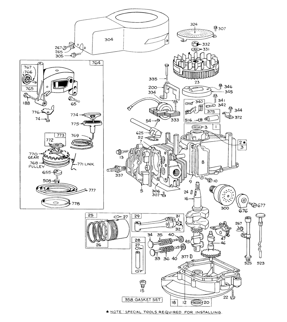 Engine Briggs & Stratton - Model 92908-1223-01 For 21" Hand Propelled Model 16173 Diagram and Parts List for 16073 3000001 - 3999999 Toro Lawn Mower