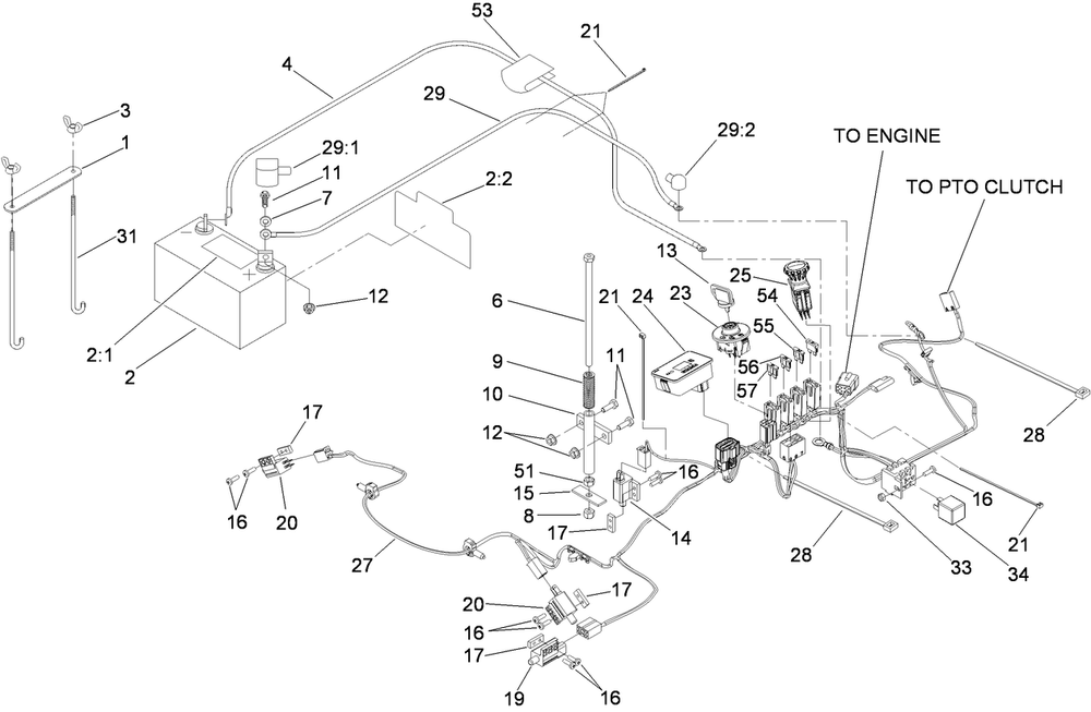 Electrical Assembly Diagram and Parts List for 74296 (310000001-310999999)(2010) Toro Lawn Mower