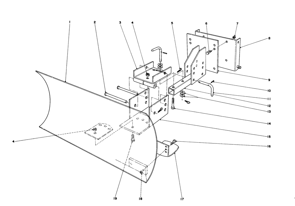 Grader Blade Assembly (Model No. 59051) Diagram and Parts List for 38090 0000001 - 0999999 Toro Snow Blower