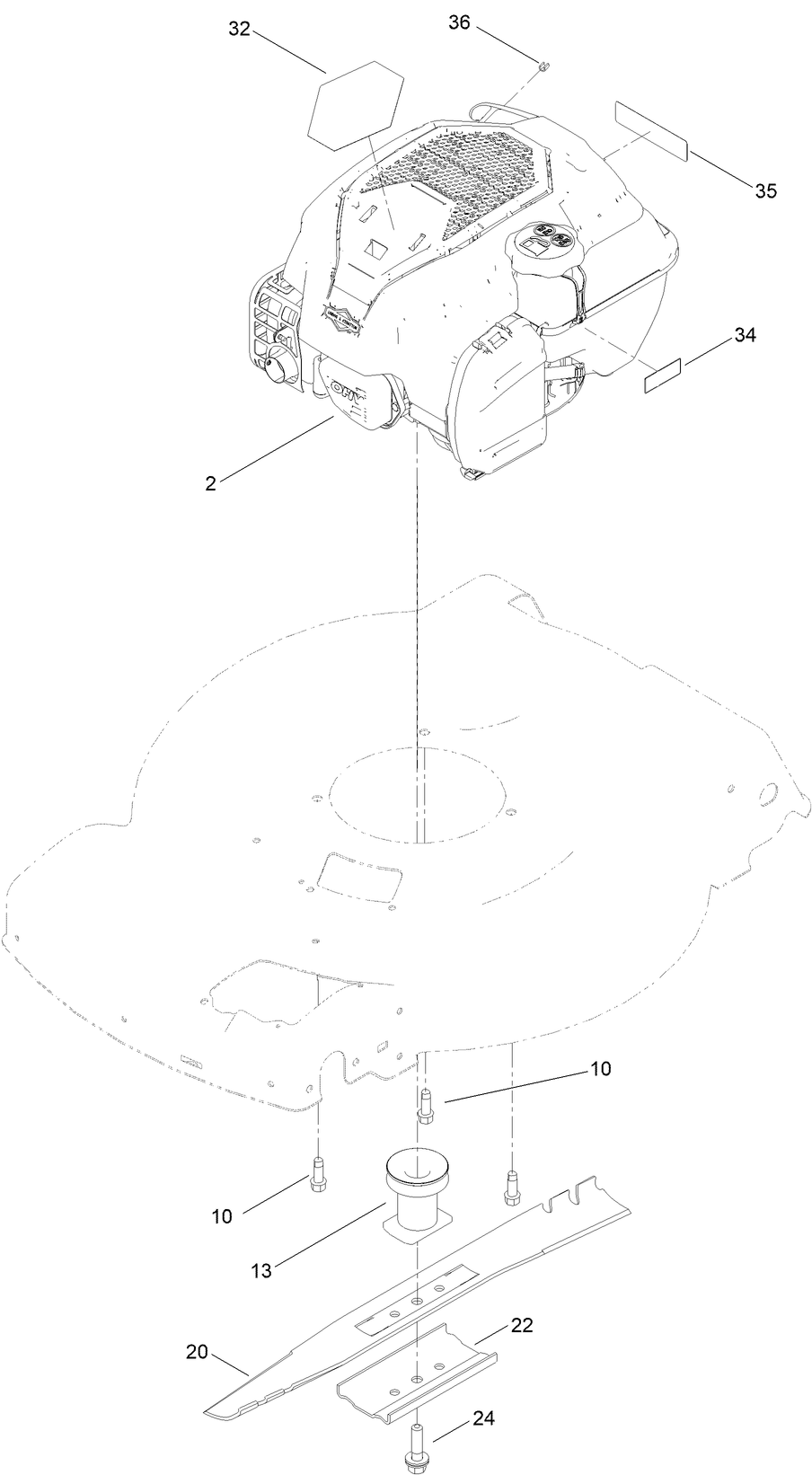 Engine And Blade Assembly Diagram and Parts List for 21445 400000000 - 411871744 Toro Lawn Mower