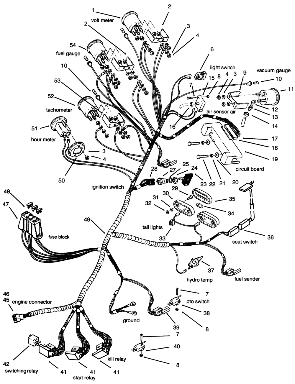 Electrical System Diagram and Parts List for 73501 59002869 - 59002946 Toro Lawn Tractor