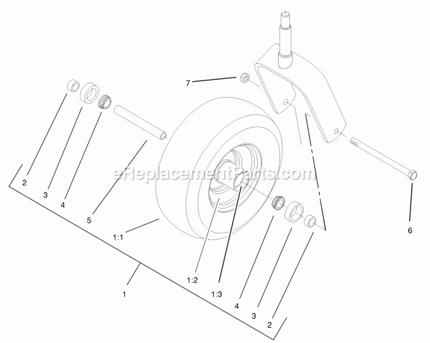 Caster Wheel Assembly No. 1-634662 Diagram and Parts List for 74179 230005001-230006000 Toro Lawn Mower