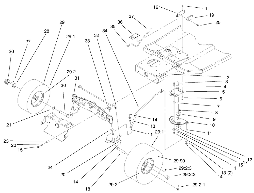 Steering Components Assembly Diagram and Parts List for 71209 9900001 - 9999999 Toro Lawn Tractor
