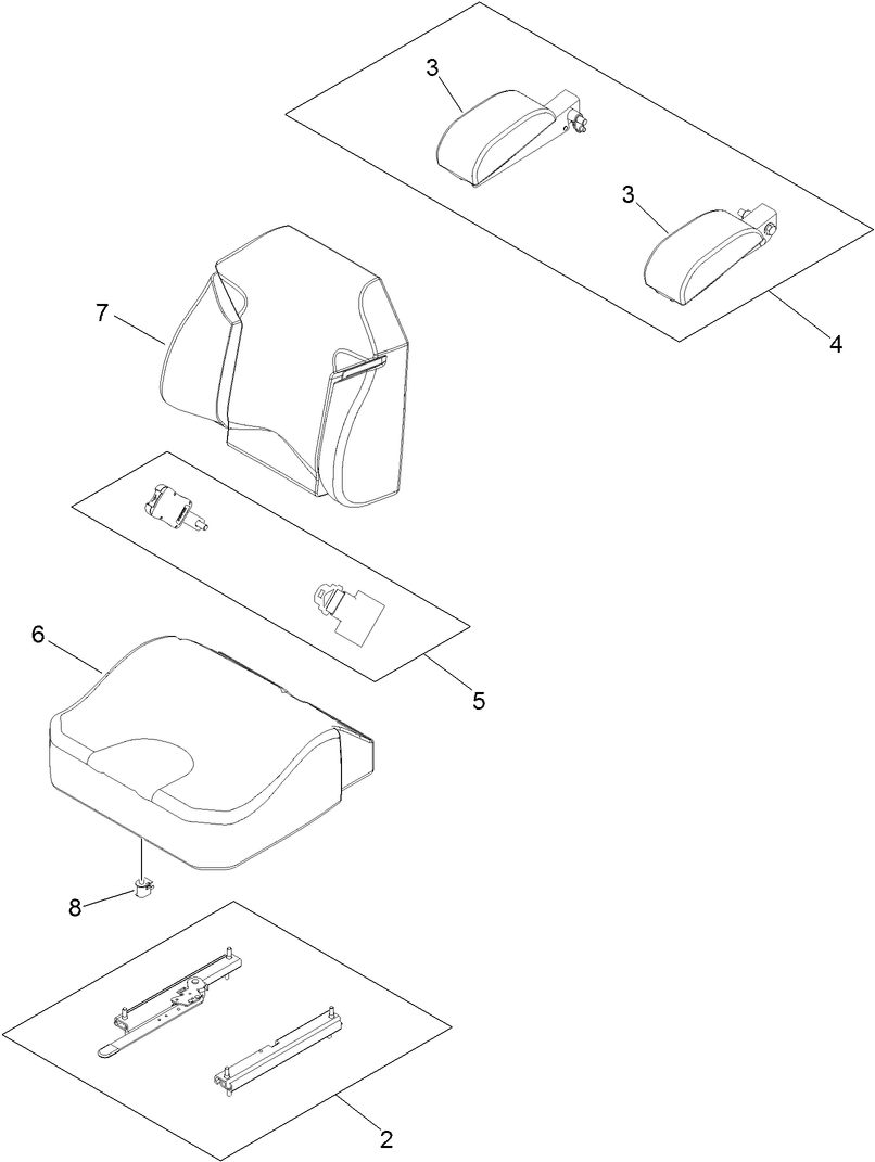 Seat Assembly Diagram and Parts List for 74296 (311000001-311999999)(2011) Toro Lawn Mower