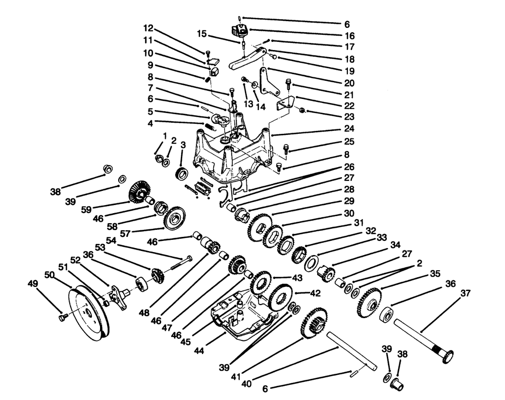 Transmission Assembly No. 66-8030 Diagram and Parts List for 38580 5900001 - 5999999 Toro Snow Blower