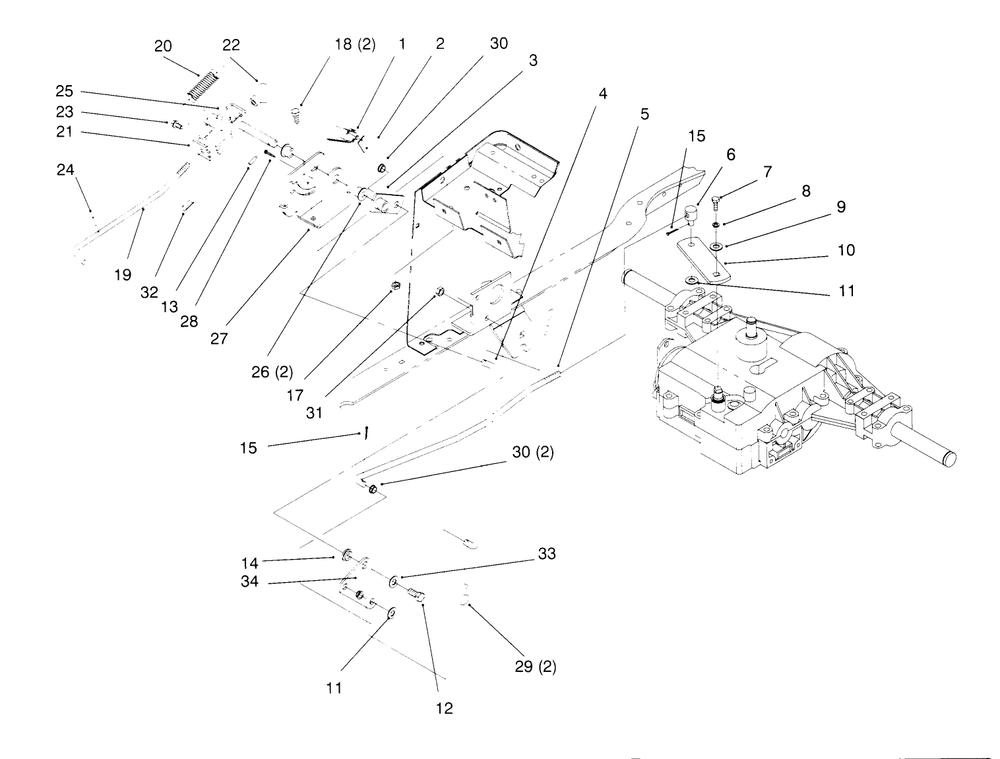 Gear Shift Linkage Diagram and Parts List for 72042 5900001 - 5900796 Toro Lawn Tractor
