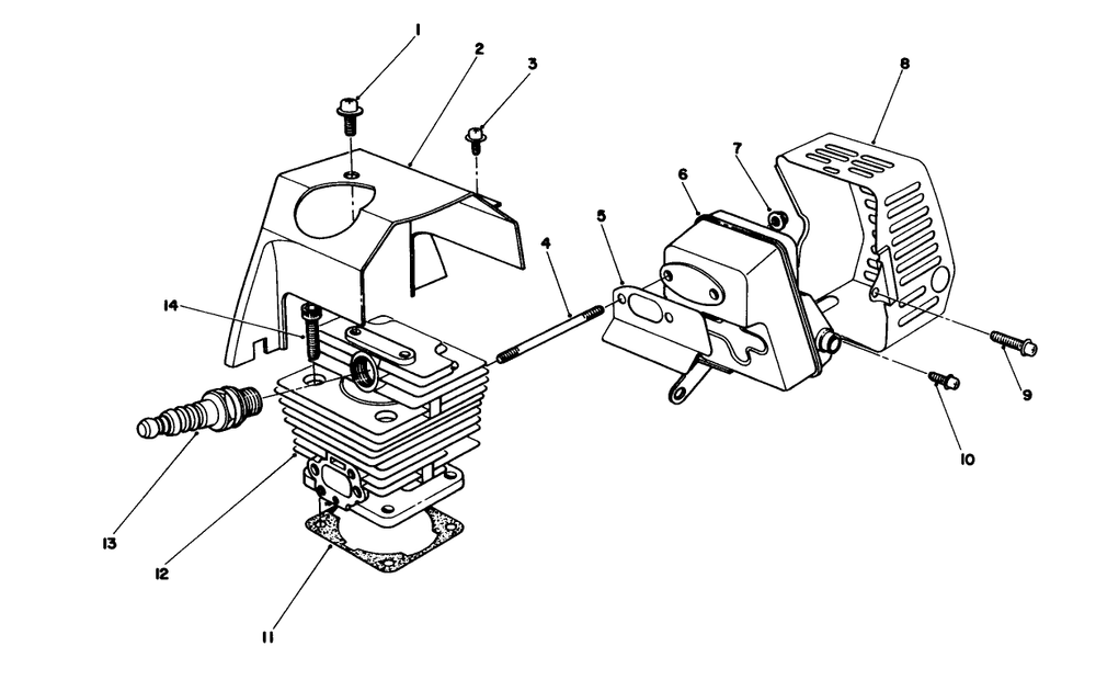 Cylinder & Muffler Assembly Diagram and Parts List for 51645V 1000001 - 1999999 Toro Trimmer