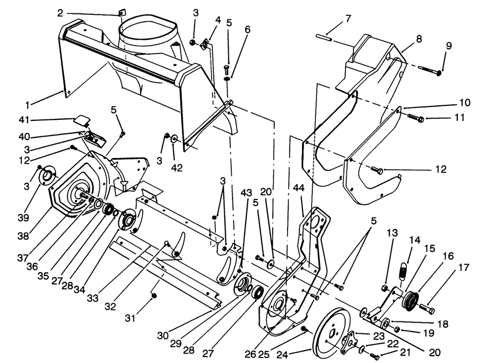 Rotor Housing Assembly Diagram and Parts List for 38191 3900001 - 3999999 Toro Snow Blower