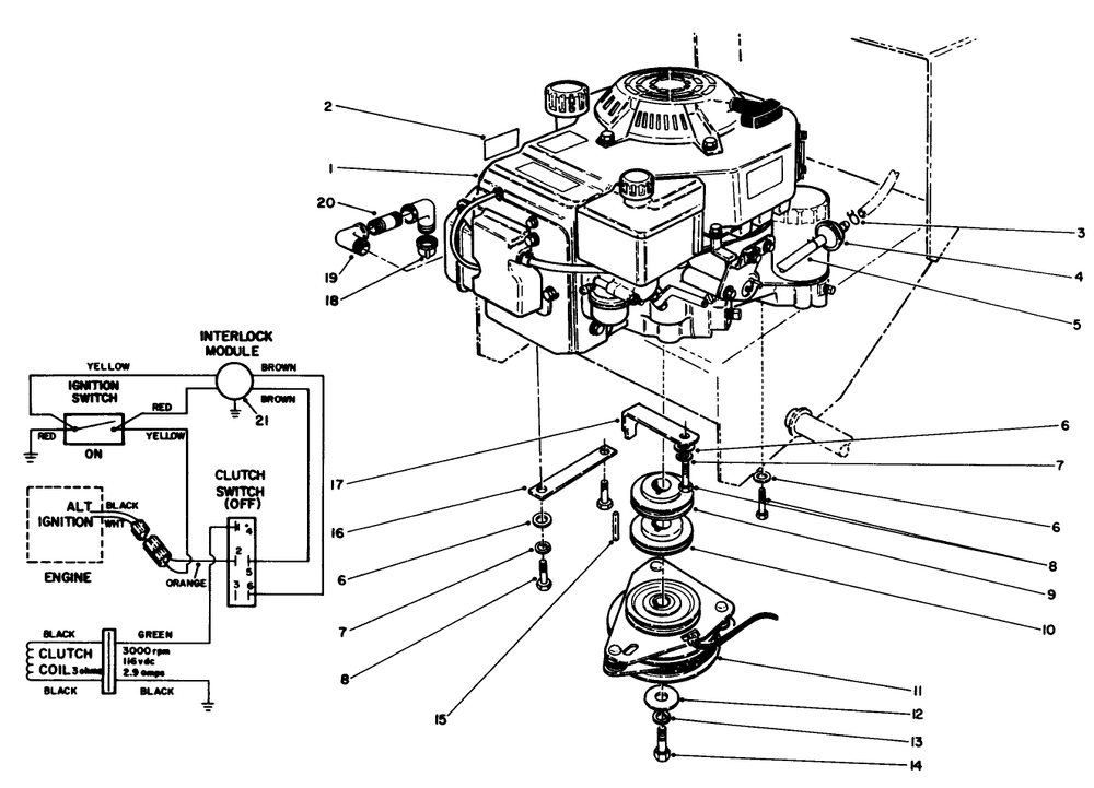 Engine Assembly Diagram and Parts List for 30114 1000001 - 1999999 Toro Lawn Tractor Accessories
