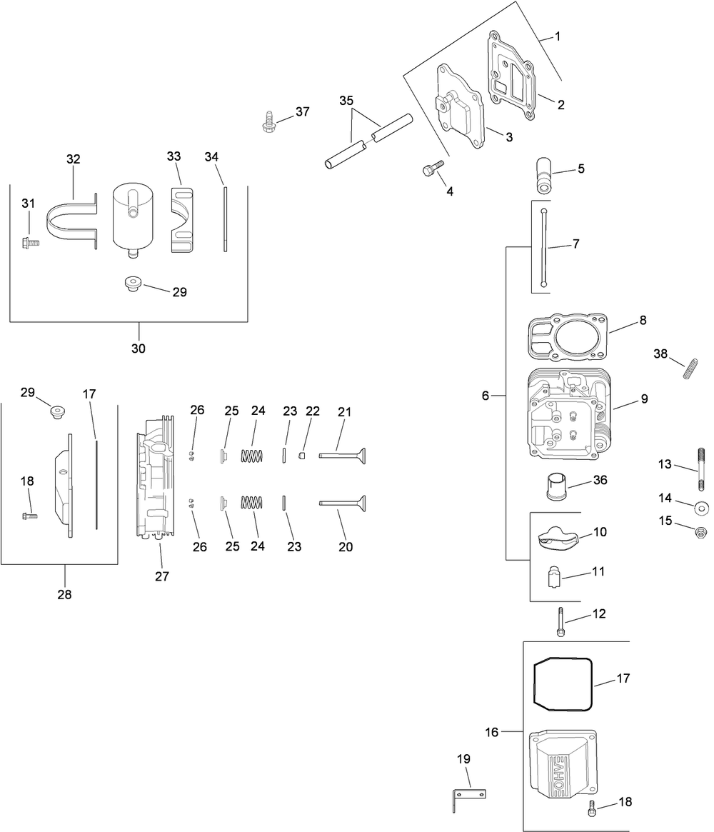 Head, Valve And Breather Assembly Diagram and Parts List for 74923TE (290000001-290999999)(2009) Toro Lawn Mower