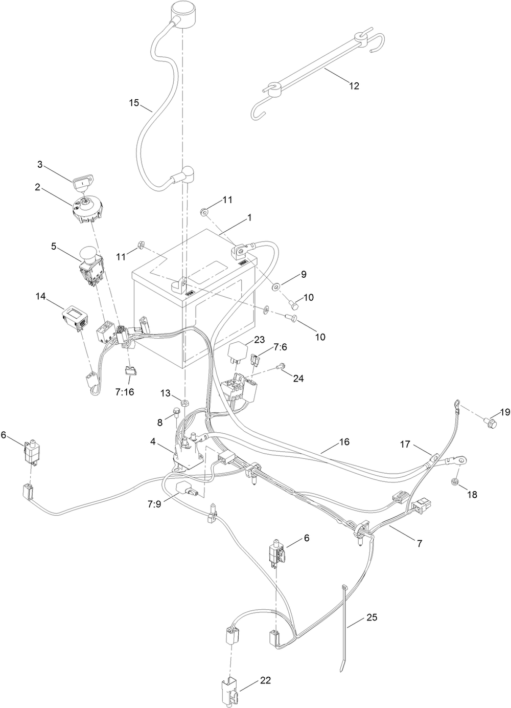 Electrical Assembly Diagram and Parts List for 75303 410000000 - 999999999 Toro Lawn Tractor