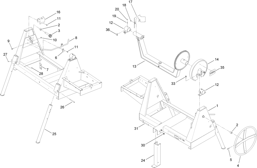 Main Frame Assembly Diagram and Parts List for 68008 400000000 - 401999999 Toro Cement Mixer
