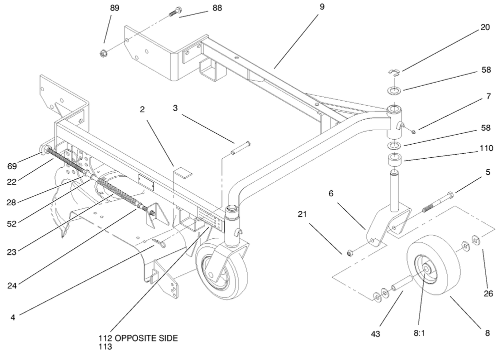 Carrier Frame Assembly Diagram and Parts List for 30151 990001 - 999999 Toro Lawn Mower