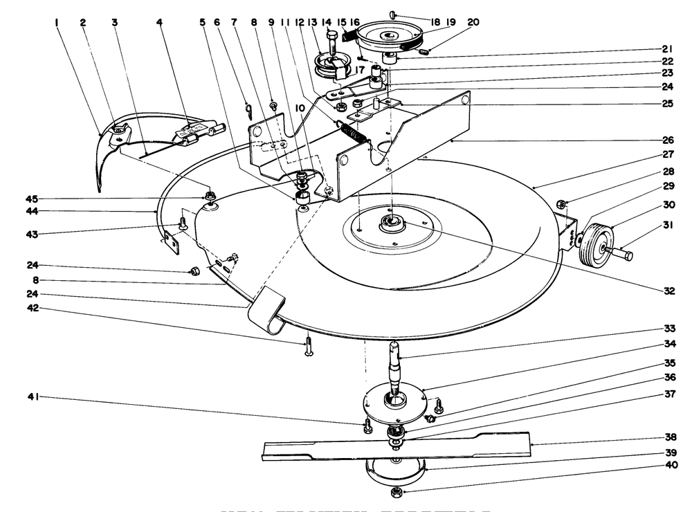 25" Mower Assembly Diagram and Parts List for 57043 1000001 - 1999999 Toro Lawn Tractor