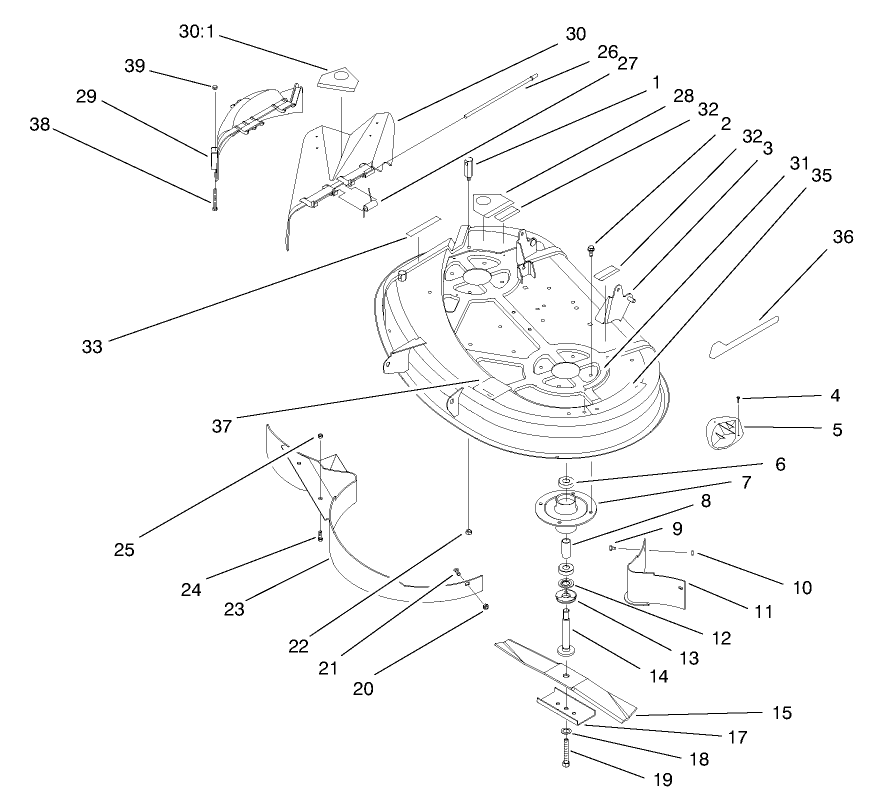 Deck Assembly (38" Cutting Unit) Diagram and Parts List for 71215 7900001 - 7999999 Toro Lawn Tractor