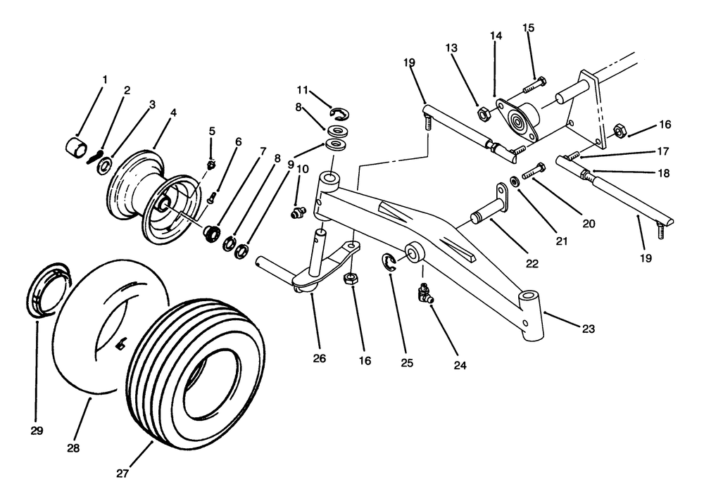 Front Axle And Wheel Assembly Diagram and Parts List for 73520 5900178 - 5999999 Toro Lawn Tractor