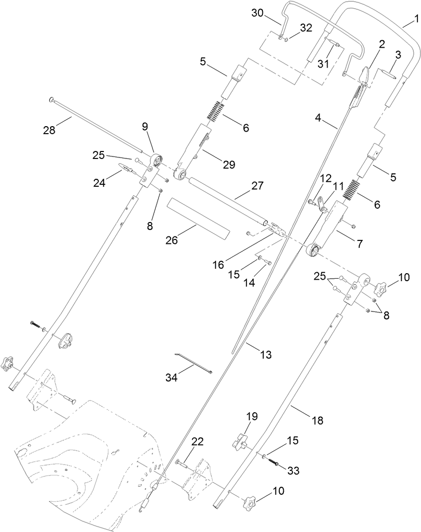 Handle Assembly Diagram and Parts List for 20952 316000001 - 316999999 Toro Lawn Mower